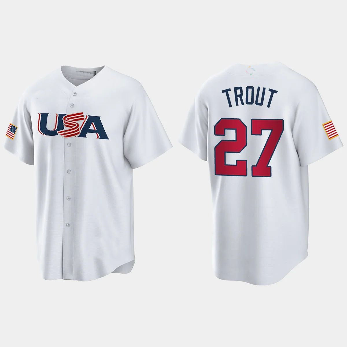 #27 MIKE TROUT LOS ANGELES ANGELS 2023 WORLD BASEBALL CLASSIC USA REPLICA JERSEY ¨C WHITE Stitches Baseball Jerseys baseball jersey product view 1