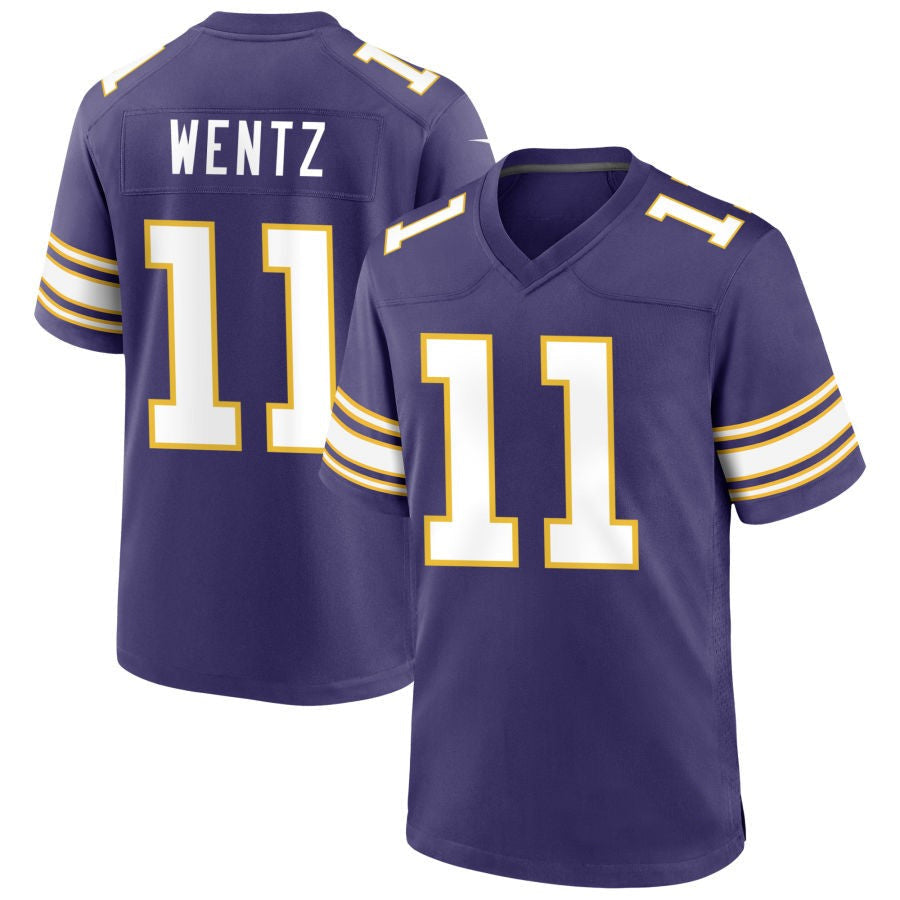 MN.Vikings #11 Carson Wentz Player Purple Classic Game Football Jerseys football jersey product view 1