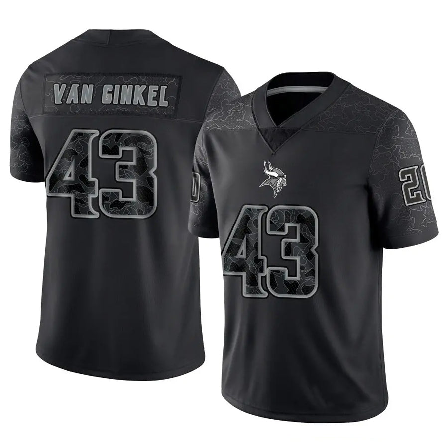 MN.Vikings #43 Andrew Van Ginkel Player Black REFLECTIVE Limited Football Jerseys football jersey product view 1