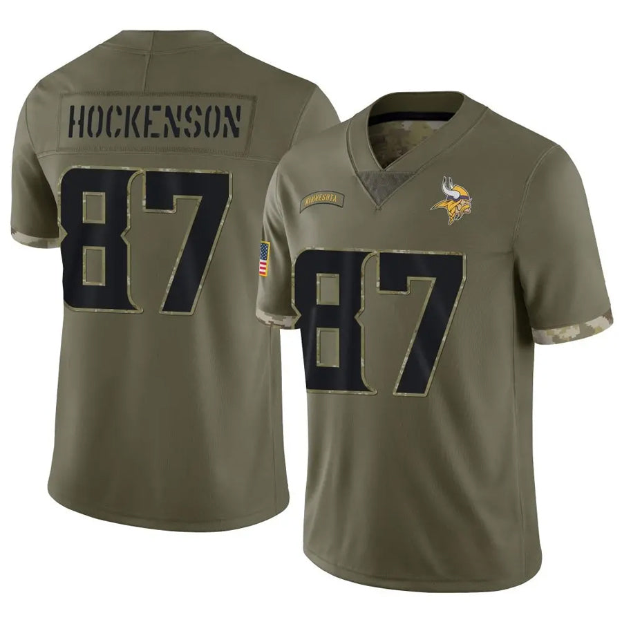 MN.Vikings #87 T.J. Hockenson Player Salute To Service Limited Olive Football Jerseys football jersey product view 1