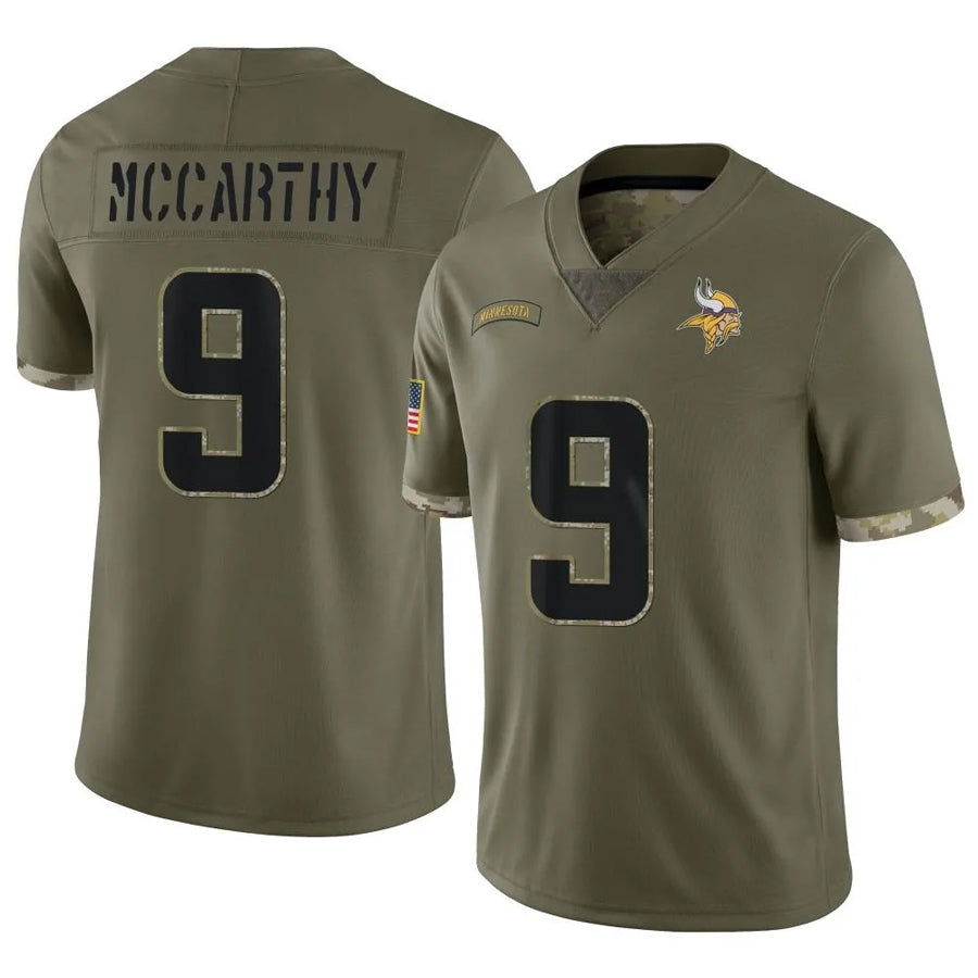 MN.Vikings #9 J.J. McCarthy Player Salute To Service Limited Olive Football Jerseys football jersey product view 1
