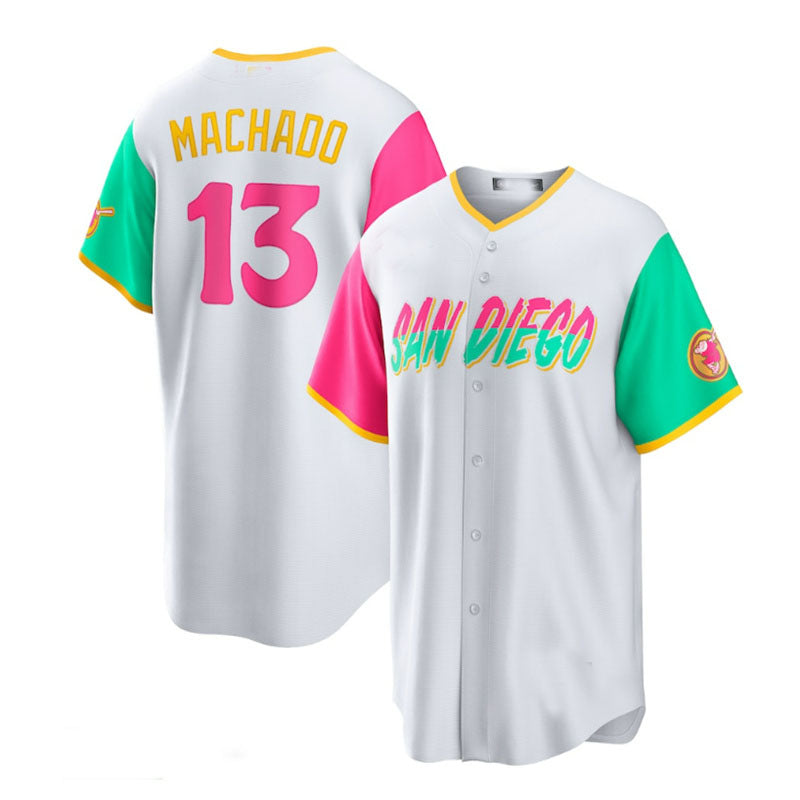 San Diego Padres #13 Manny Machado 2022 City Connect Replica Player Jersey - White Baseball Jerseys baseball jersey product view 1