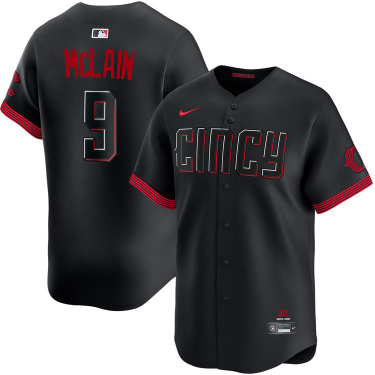 Matt McLain Cincinnati Reds City Connect Jersey - Black baseball jersey product view 1
