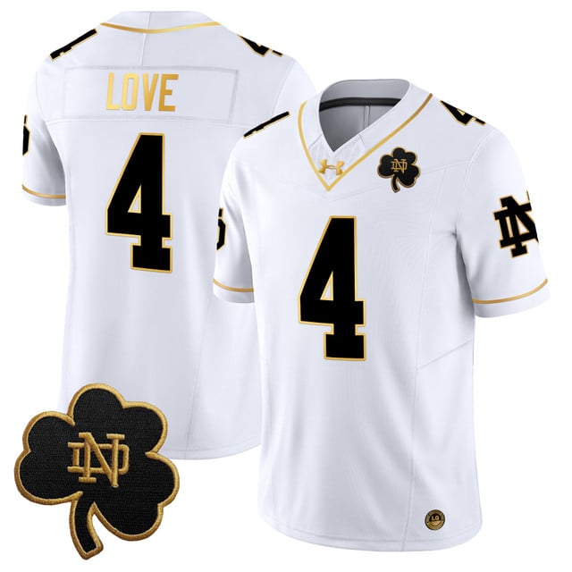 Jeremiyah Love Notre Dame Fighting Irish Jersey - White/Gold sports jersey product view 1