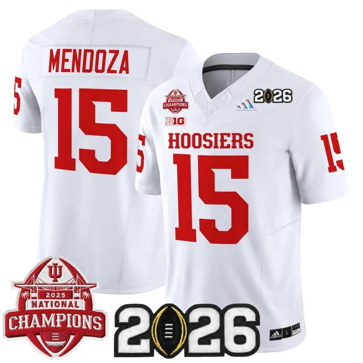 Fernando Mendoza Indiana Hoosiers 2025 National Champions & 2026 CFP Final Patch Jersey - White sports jersey product view 1
