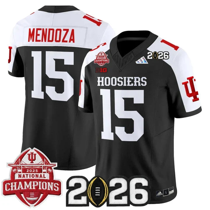 Fernando Mendoza Indiana Hoosiers 2025 National Champions & 2026 CFP Final Patch Alternate Jersey - Black sports jersey product view 1