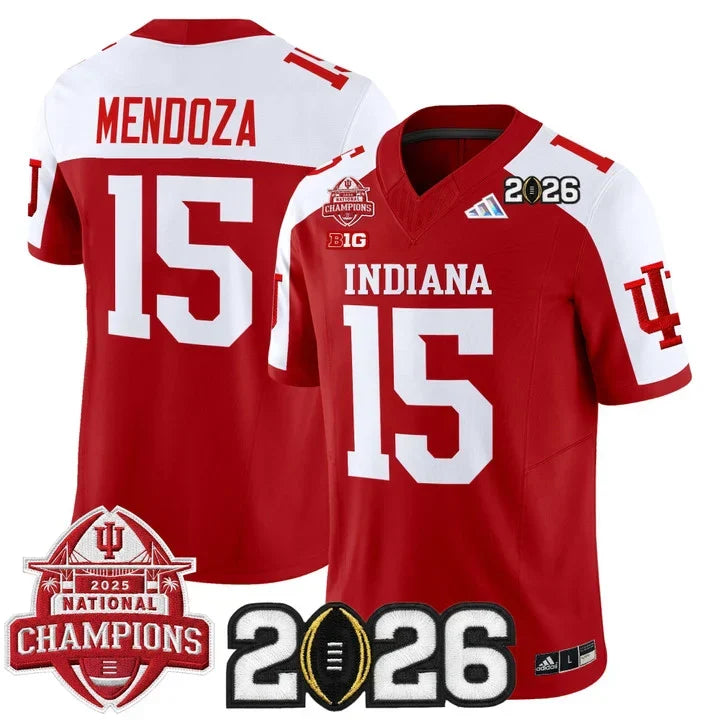 Fernando Mendoza Indiana Hoosiers 2025 National Champions & 2026 CFP Final Patch Alternate Jersey - Red sports jersey product view 1