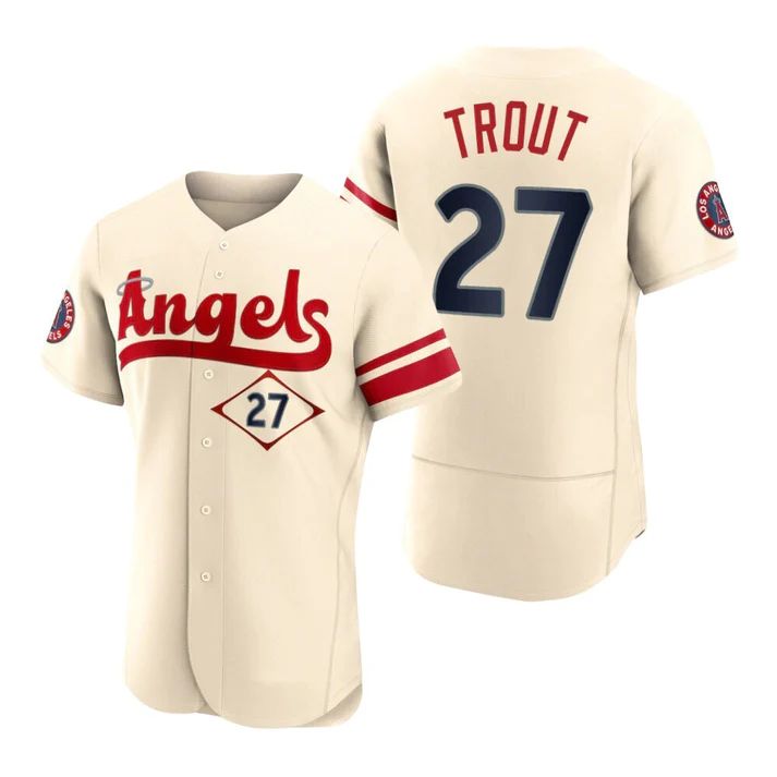 Los Angeles Angels #27 Mike Trout Cream Stitched 2022 City Connect Jersey Men Youth Women Baseball Jerseys baseball jersey product view 1
