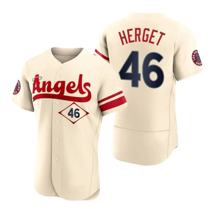Los Angeles Angels #46 Jimmy Herget Cream Stitched 2022 City Connect Jersey Men Youth Women Baseball Jerseys baseball jersey product view 1