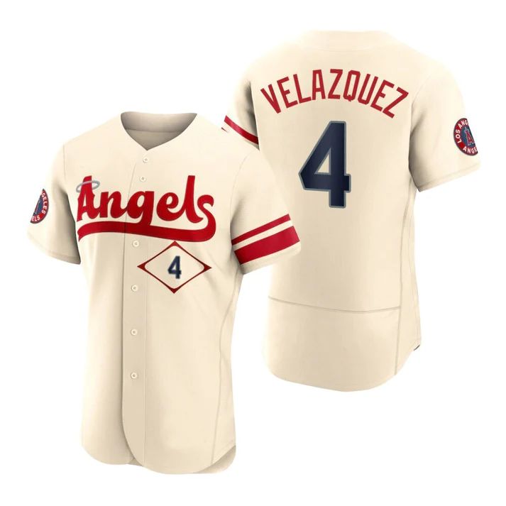 Los Angeles Angels #4 Andrew Velazquez Cream Stitched 2022 City Connect Jersey Men Youth Women Baseball Jerseys baseball jersey product view 1