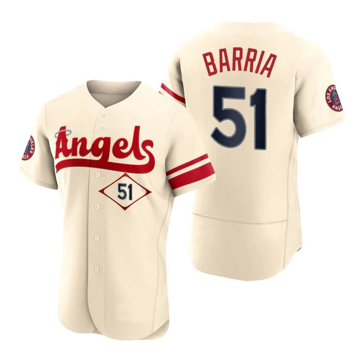 Los Angeles Angels #51 Jaime Barria Cream Stitched 2022 City Connect Jersey Men Youth Women Baseball Jerseys baseball jersey product view 1