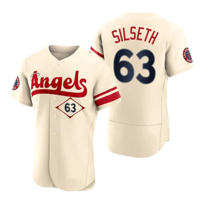 Los Angeles Angels #63 Chase Silseth Cream Stitched 2022 City Connect Jersey Men Youth Women Baseball Jerseys baseball jersey product view 1