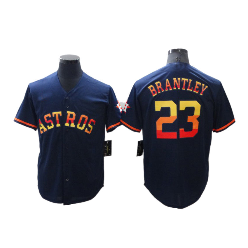 Men's Baseball Houston Astros 23 Michael Brantley Navy Rainbow Stitched Jersey baseball jersey product view 1