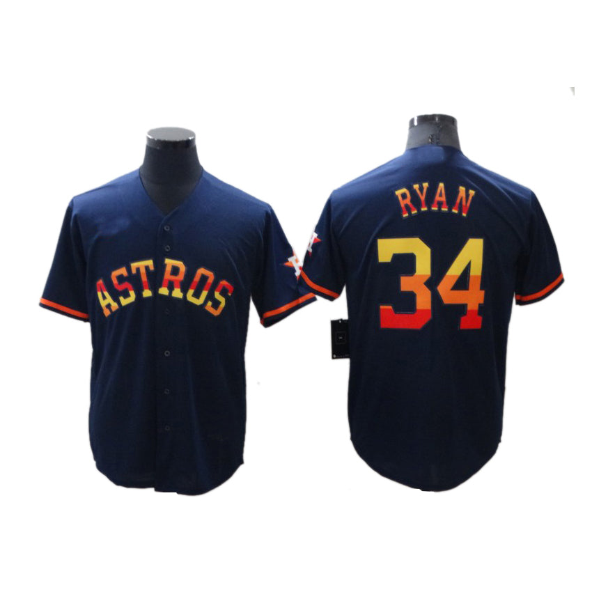 Mens Baseball Houston Astros Nolan Ryan Navy Rainbow Stitched Jersey baseball jersey product view 1