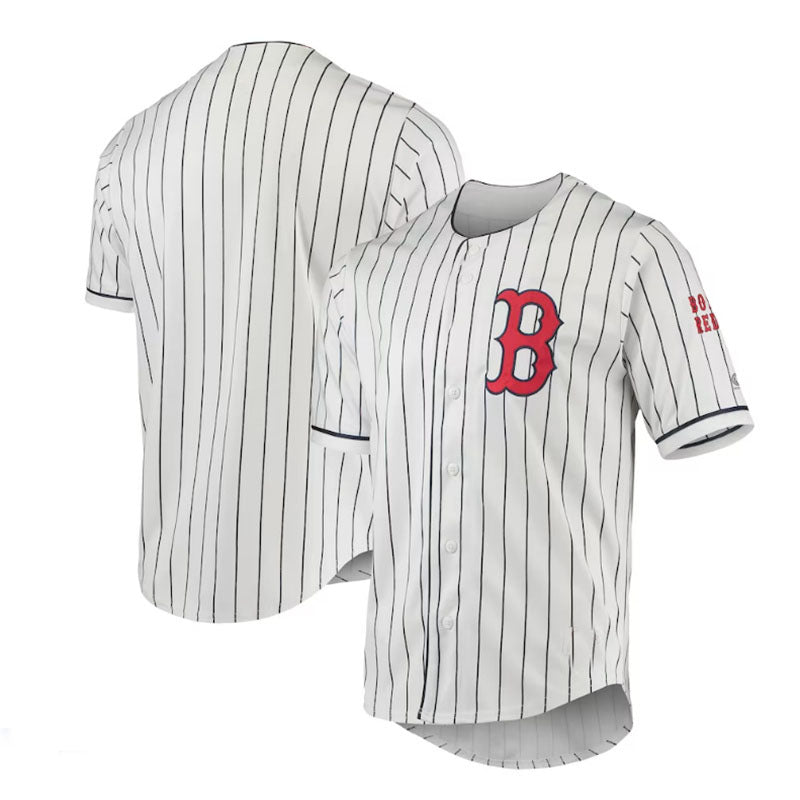 Boston Red Sox Road True-Fan White Navy Pinstripe Jersey Baseball Jerseys baseball jersey product view 1