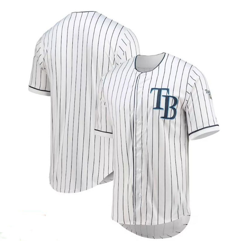 Tampa Bay Rays True-Fan White Navy Pinstripe Jersey Baseball Jerseys baseball jersey product view 1