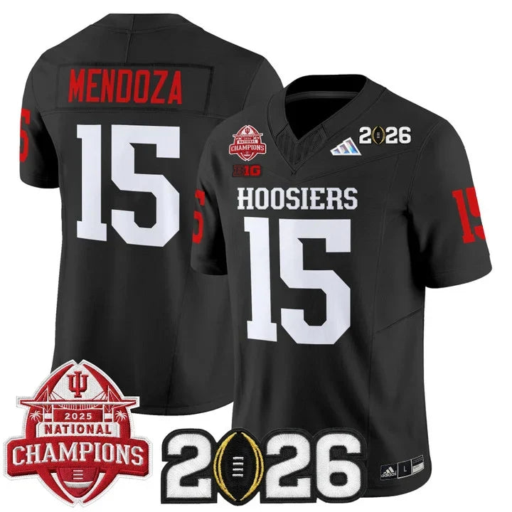 Fernando Mendoza Indiana Hoosiers 2025 National Champions & 2026 CFP Final Patch Alternate Jersey - Black sports jersey product view 1