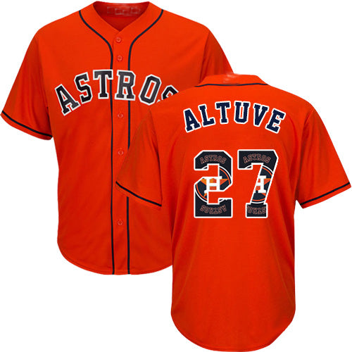 Baseball Houston Astros 27 Jose Altuve Jerseys Orange Team Logo Fashion Stitched Men's Jersey baseball jersey product view 1