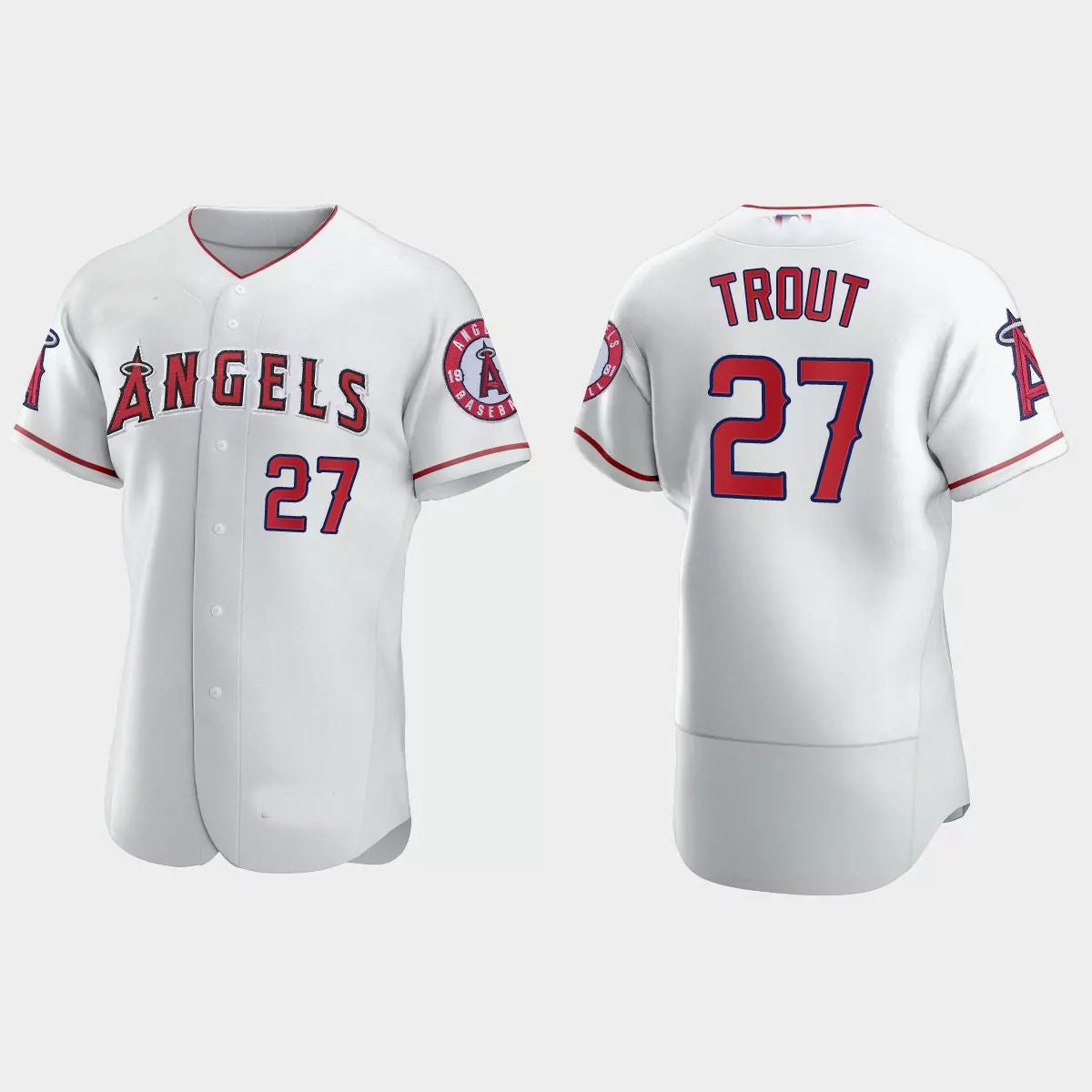 Los Angeles Angels #27 Mike Trout White Authentic Jersey Men Youth Women Baseball Jerseys baseball jersey product view 1