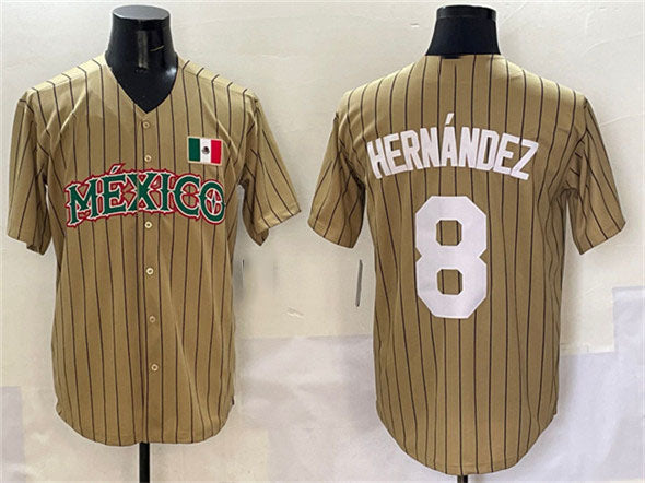 Mexico Baseball #8 Enrique Hernandez Tan 2023 World Baseball Classic Stitched Jersey baseball jersey product view 1