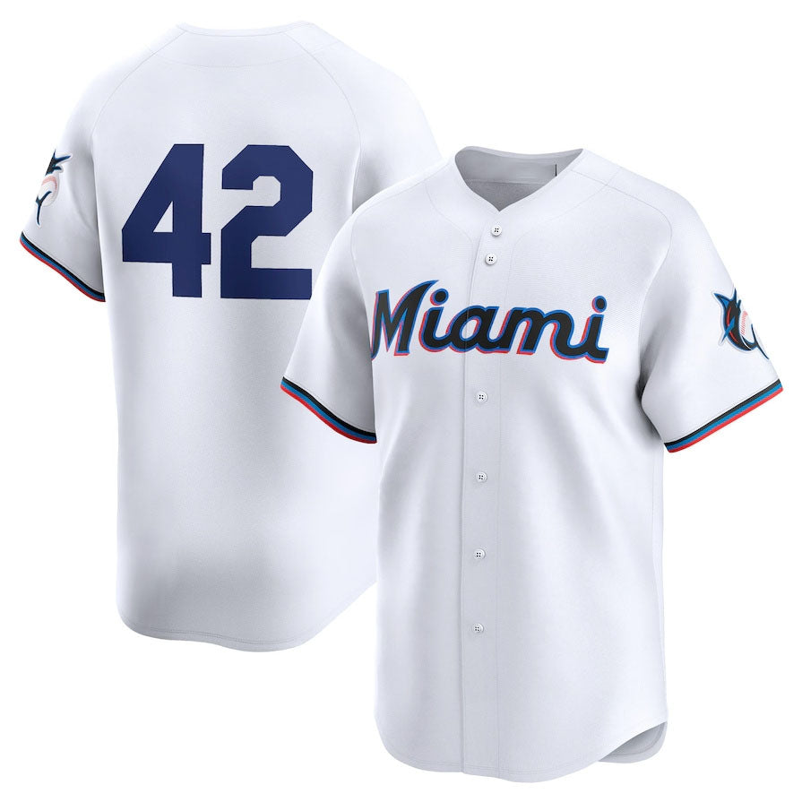 Miami Marlins 2024 #42 Jackie Robinson Day Home Limited Jersey ¨C White Stitches Baseball Jerseys baseball jersey product view 1