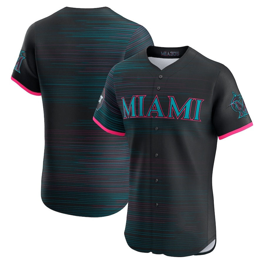 Miami Marlins 2025 City Connect Elite Jersey With Sponsor Patch - Black Stitched Baseball Jersey baseball jersey product view 1