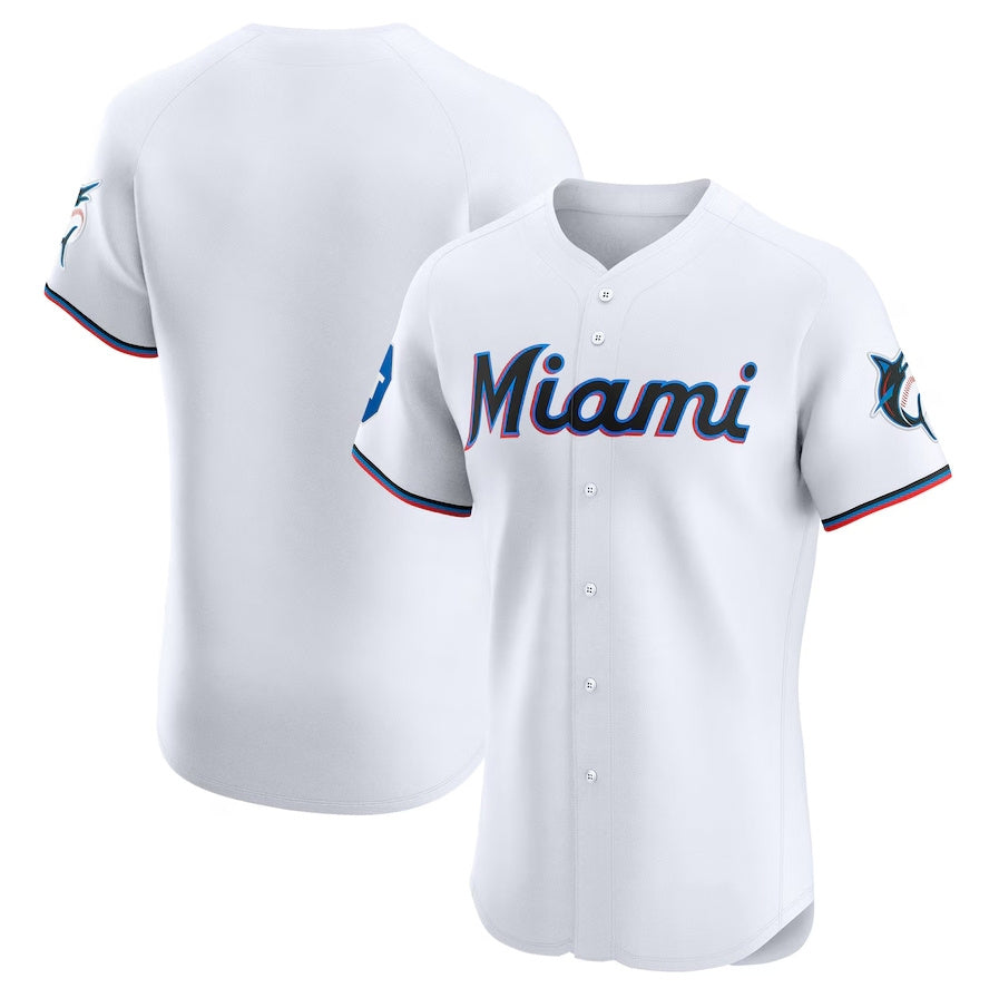 Miami Marlins Home Elite Patch Jersey - White Stitched Baseball Jersey baseball jersey product view 1