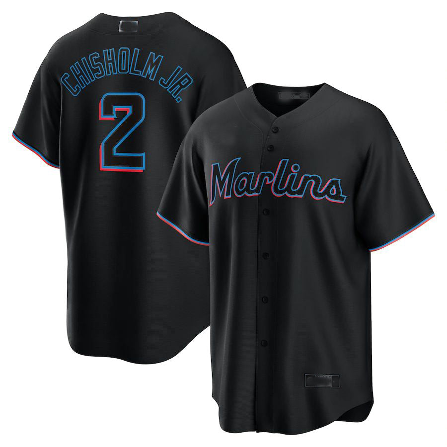 Miami Marlins #2 Jazz Chisholm Jr. Black Alternate Replica Player Jersey Baseball Jerseys baseball jersey product view 1