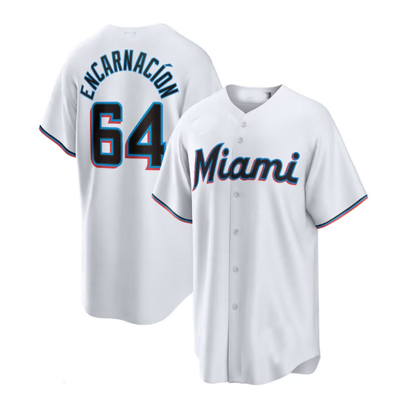 Miami Marlins #64 Jerar Encarnaci¨®n White Home Replica Player Jersey Baseball Jerseys baseball jersey product view 1