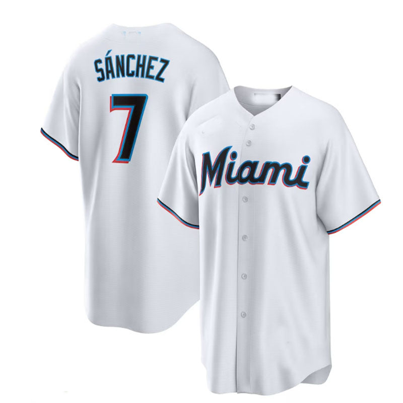 Miami Marlins #7 Jes¨²s S¨¢nchez White Home Replica Player Jersey Baseball Jerseys baseball jersey product view 1