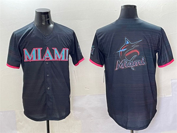 Miami Marlins Team Big Logo Black 2025 City Connect Limited Stitched Baseball Jersey baseball jersey product view 1