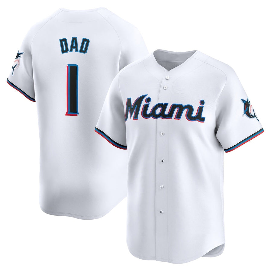 Miami Marlins #1 Dad Home Limited Jersey - White Stitched Baseball Jersey baseball jersey product view 1