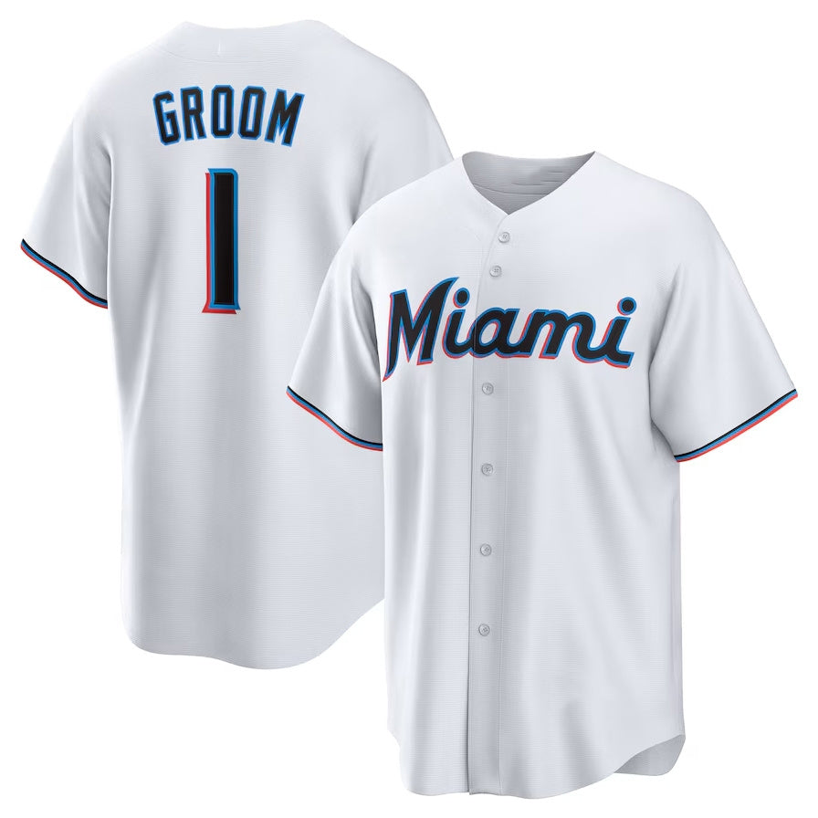 Miami Marlins #1 Groom Home Replica Jersey - White Stitched Baseball Jersey baseball jersey product view 1