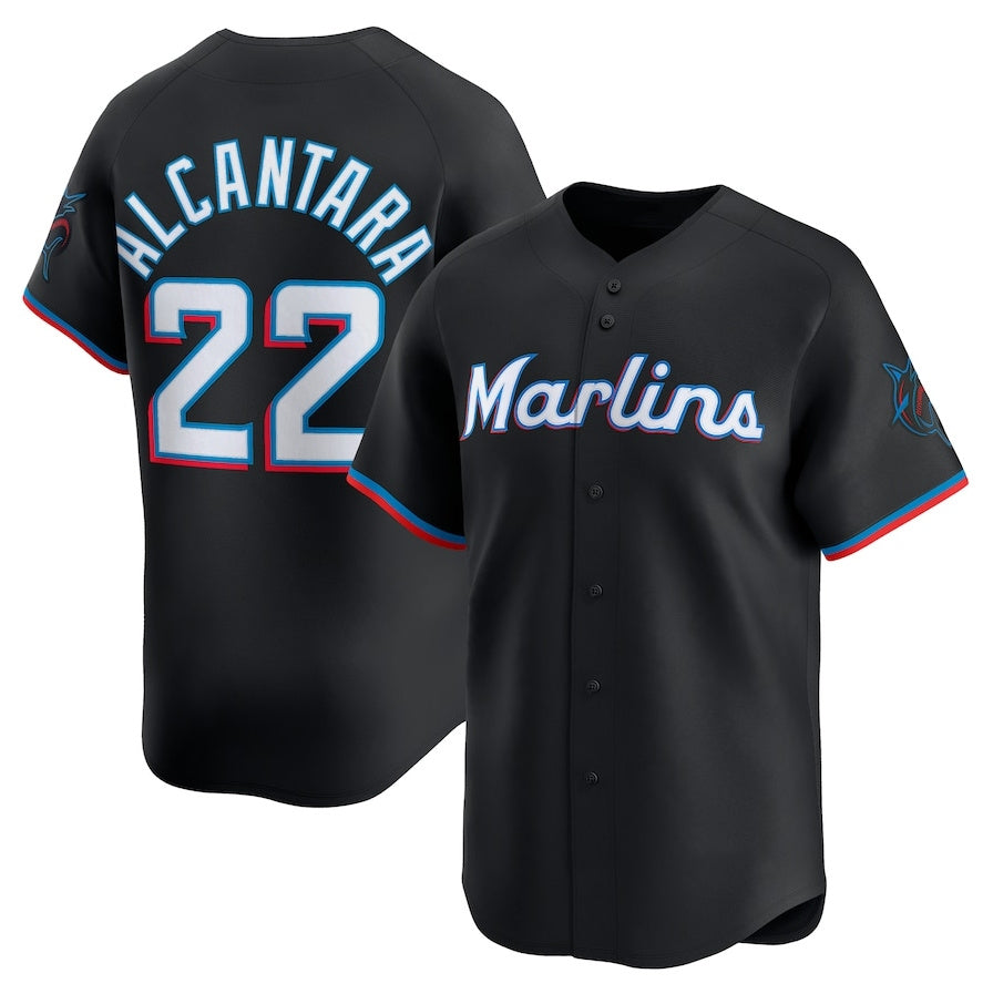 Miami Marlins #22 Sandy Alcantara Alternate Limited Player Jersey - Black Stitched Baseball Jersey baseball jersey product view 1