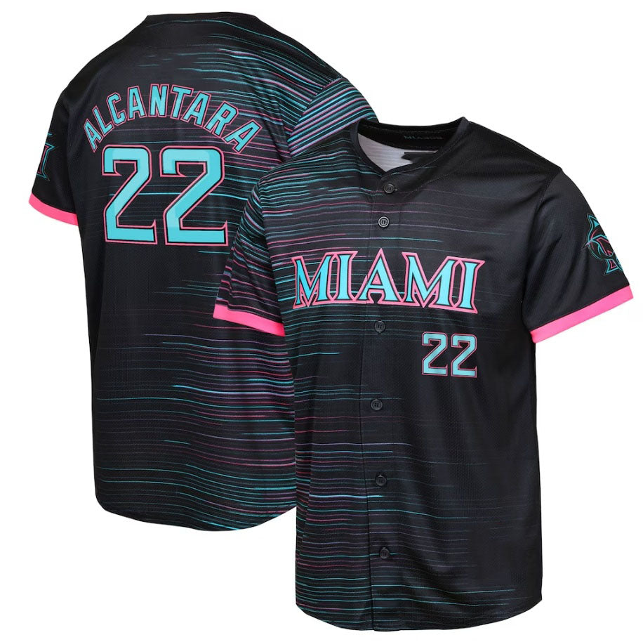 Miami Marlins #22 Sandy Alcantara Black 2025 City Connect Limited Player Stitched Baseball Jersey baseball jersey product view 1