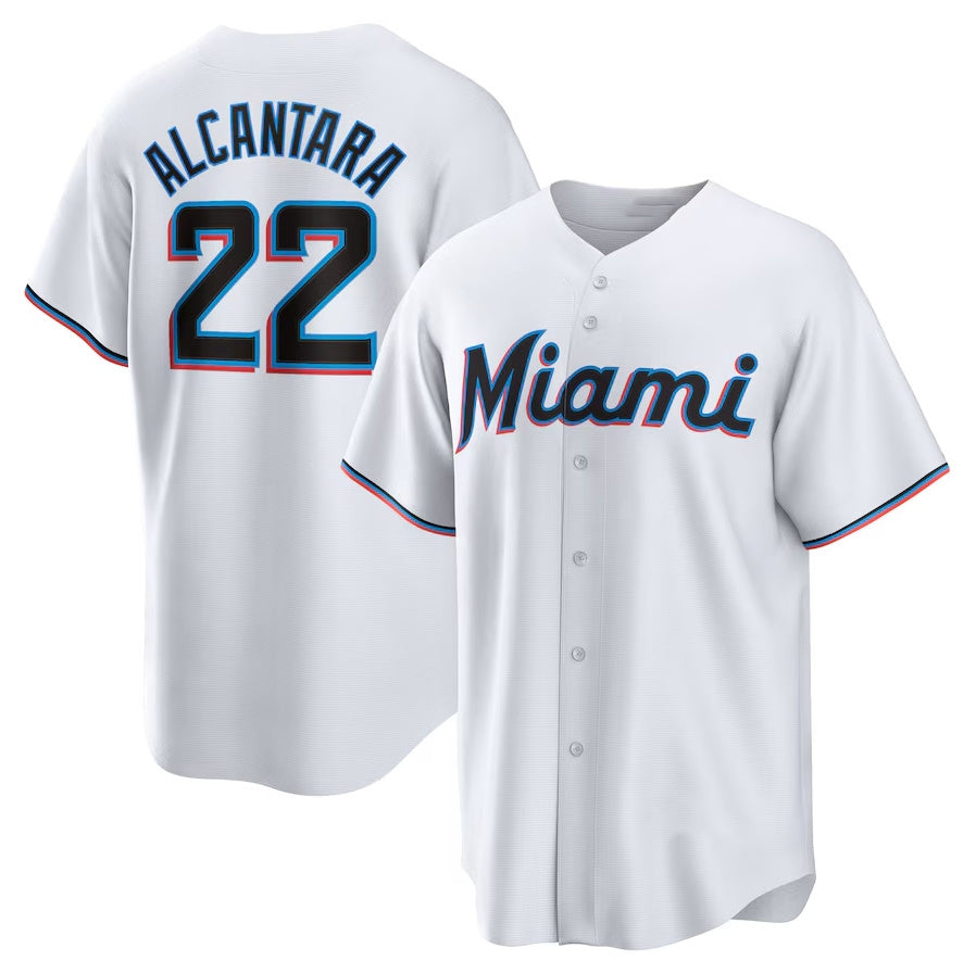 Miami Marlins #22 Sandy Alcantara Replica Player Jersey - White Stitched Baseball Jersey baseball jersey product view 1