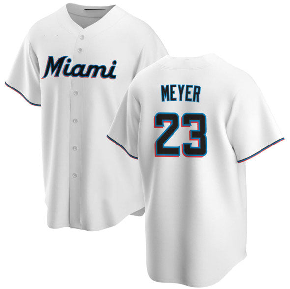 Miami Marlins #23 Max Meyer White Cool Base Stitched Baseball Jersey baseball jersey product view 1