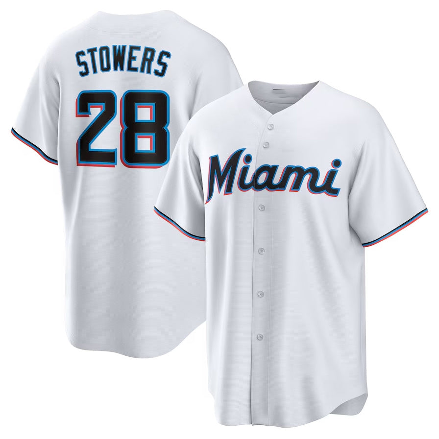Miami Marlins #28 Kyle Stowers Home Replica Jersey - White Stitched Baseball Jersey baseball jersey product view 1