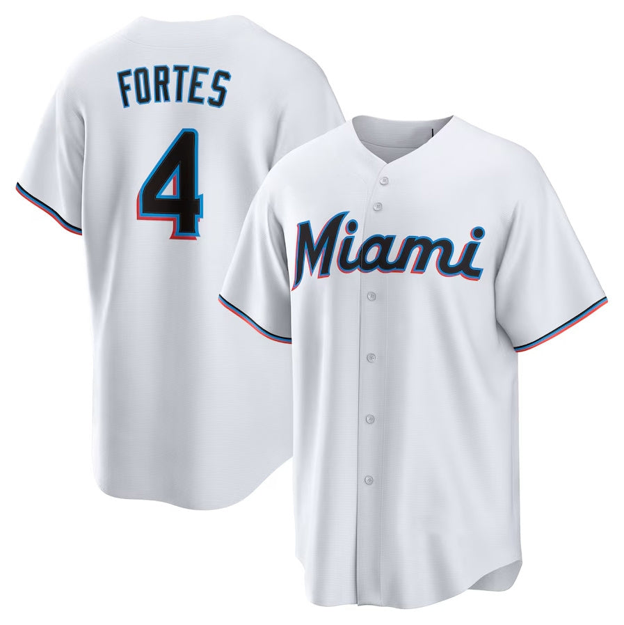 Miami Marlins #4 Nick Fortes Home Replica Jersey - White Stitched Baseball Jersey baseball jersey product view 1