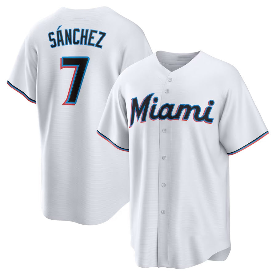 Miami Marlins #7 Jes¨²s S¨¢nchez Home Replica Player Jersey - White Stitched Baseball Jersey baseball jersey product view 1