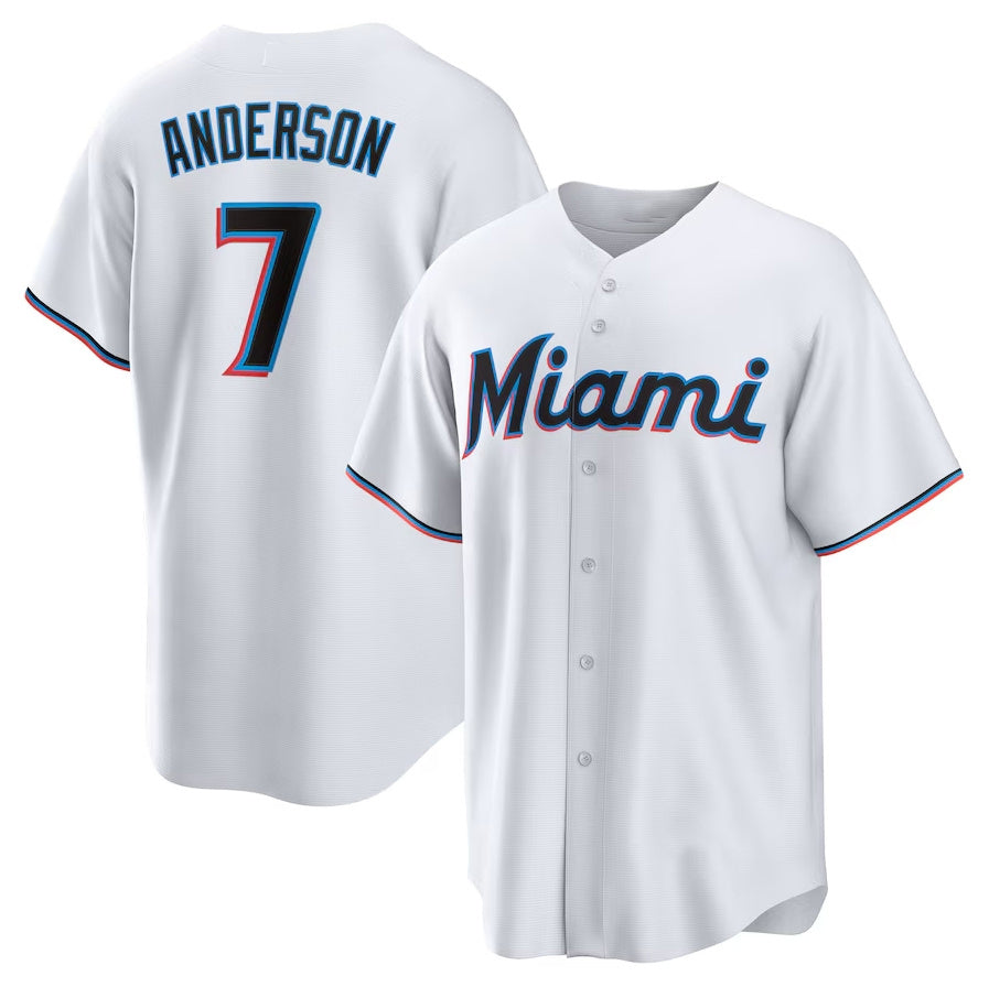 Miami Marlins #7 Tim Anderson Home Replica Player Jersey - White Stitched Baseball Jersey baseball jersey product view 1