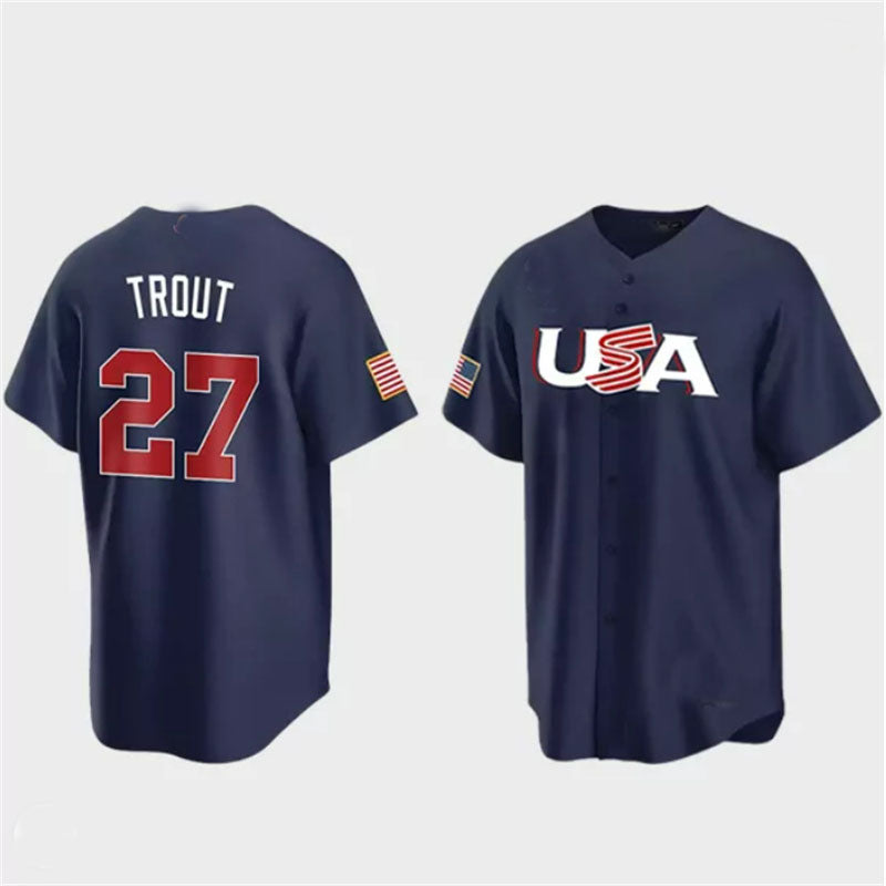 #27 Mike Trout USA Baseball 2023 World Baseball Classic Jersey ¨C Navy Stitches Baseball Jerseys baseball jersey product view 1