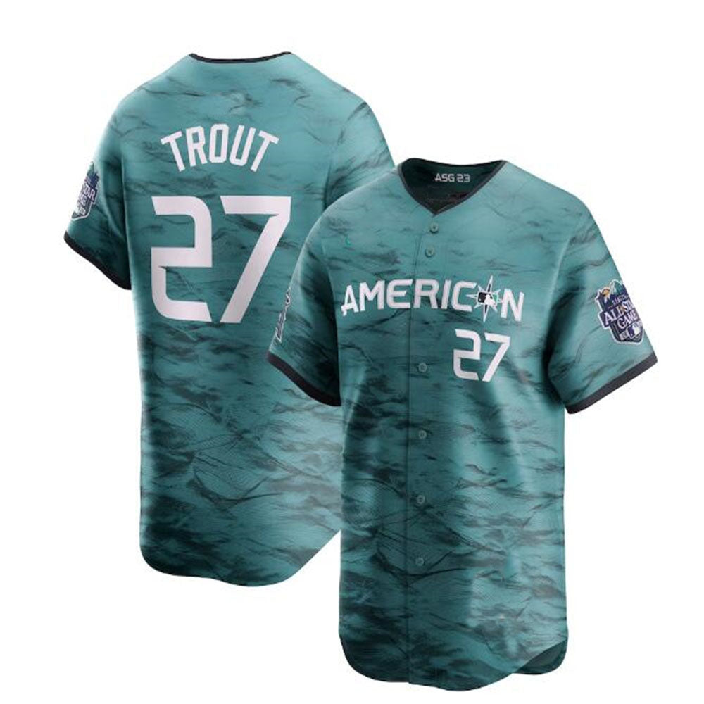 #27 Mike Trout American League 2023 All-Star Game Limited Player Jersey - Teal Baseball Jerseys baseball jersey product view 1
