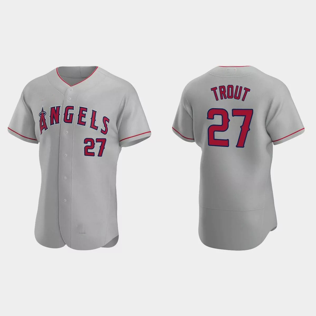Los Angeles Angels #27 Mike Trout Gray Authentic 2020 Road Jersey Men Youth Women Baseball Jerseys baseball jersey product view 1