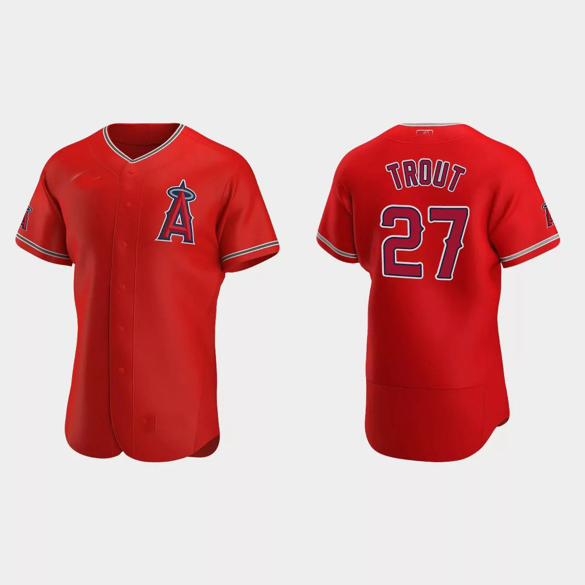 Los Angeles Angels #27 Mike Trout Red Authentic Team Logo 2020 Alternate Jersey Men Youth Women Baseball Jerseys baseball jersey product view 1