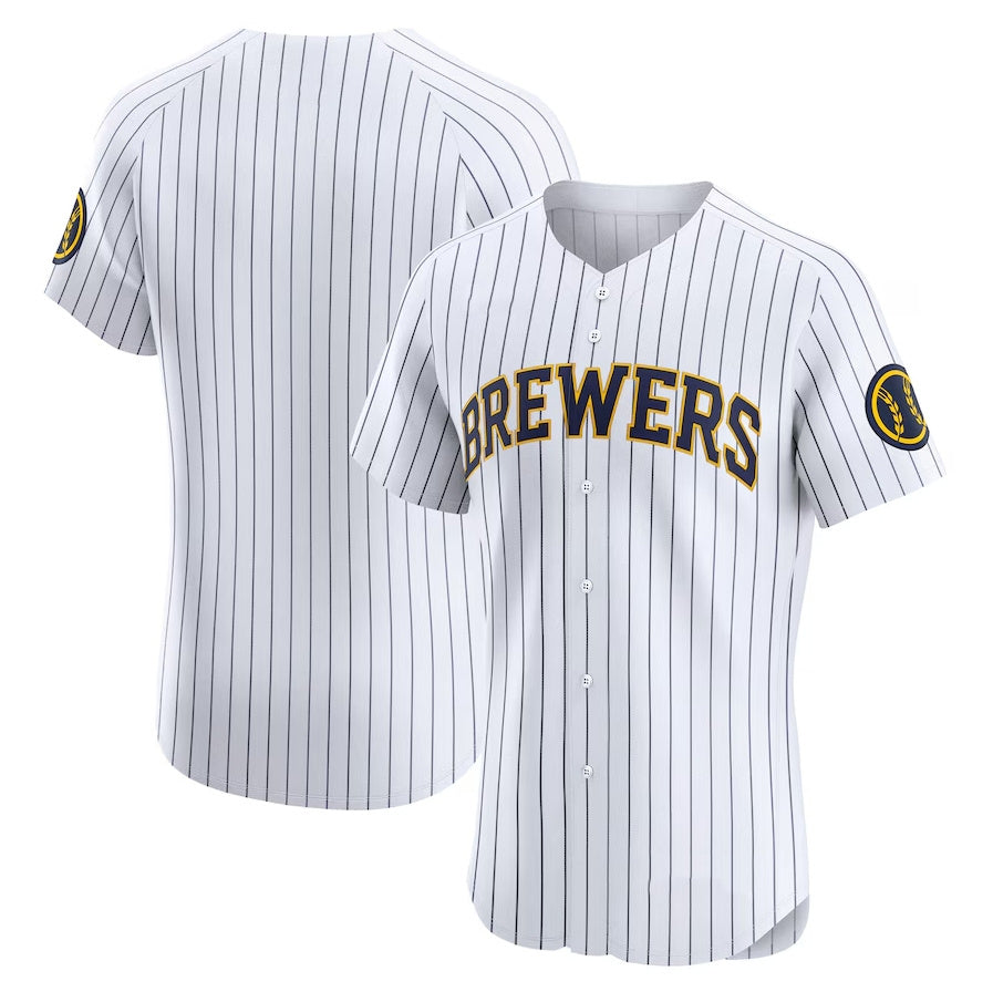 Milwaukee Brewers Alternate Vapor Premier Elite Patch Jersey - White Stitched Baseball Jersey baseball jersey product view 1