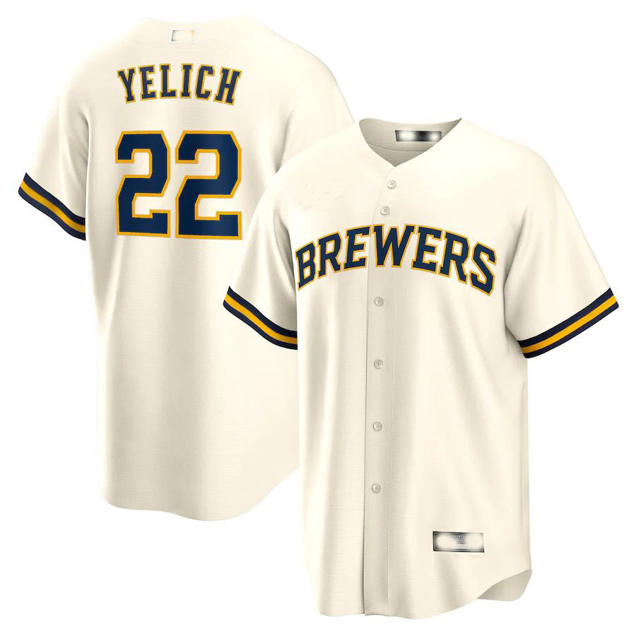 Milwaukee Brewers #22 Christian Yelich Cream Alternate Replica Player Jersey Baseball Jerseys baseball jersey product view 1