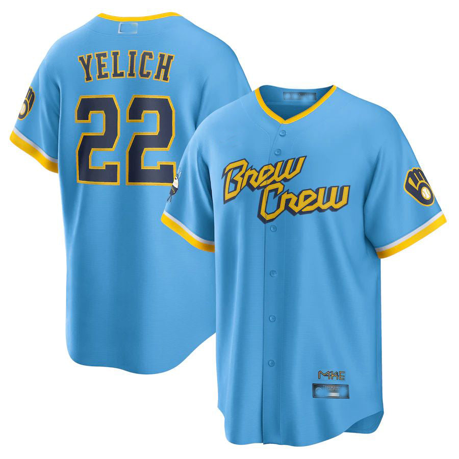 Milwaukee Brewers #22 Christian Yelich Powder Blue 2022 City Connect Replica Player Jersey Baseball Jerseys baseball jersey product view 1