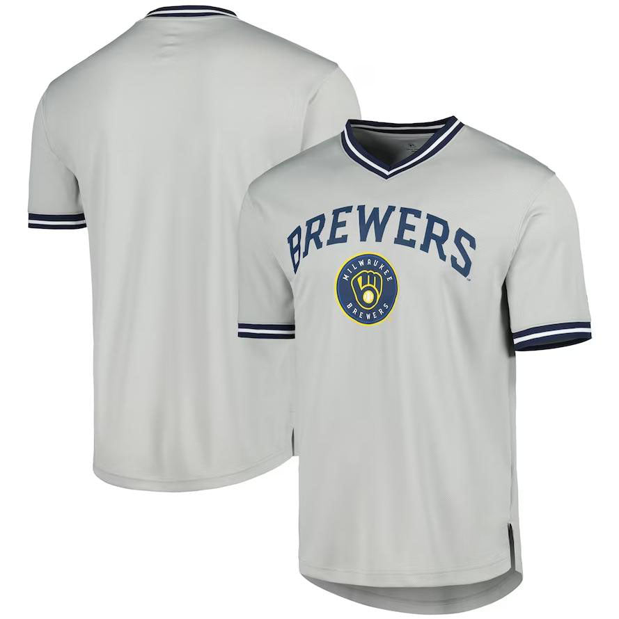 Milwaukee Brewers Gray V-Neck Jersey Baseball Jerseys baseball jersey product view 1