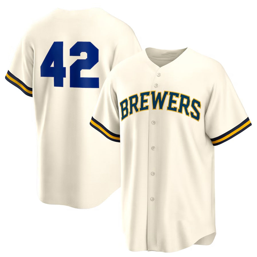 Milwaukee Brewers Home 2025 Jackie Robinson Day Replica Jersey - Cream Stitched Baseball Jersey baseball jersey product view 1